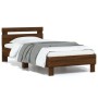 Estructura de cama cabecero luces LED marrón roble 75x190 cm de , Camas y somieres - Ref: Foro24-838756, Precio: 71,43 €, Des...