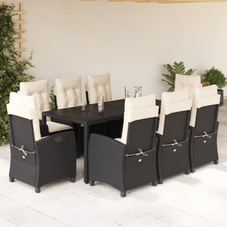 Set de comedor de jardín 9 pzas y cojines ratán sintético negro en Conjuntos de jardín | Comprar online en Foru.es