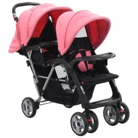 Pink and black steel tandem stroller for 2 children by vidaXL, Baby strollers - Ref: Foro24-10157, Price: 214,00 €, Discount: %