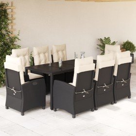 Set de comedor de jardín 9 pzas y cojines ratán sintético negro en Conjuntos de jardín | Comprar online en Foru.es