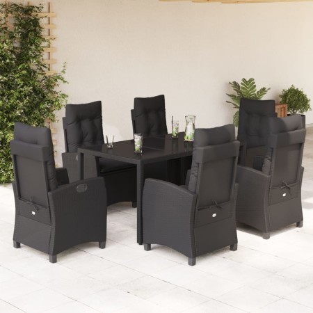 Set de comedor de jardín 7 pzas y cojines ratán sintético negro en Conjuntos de jardín | Comprar online en Foru.es