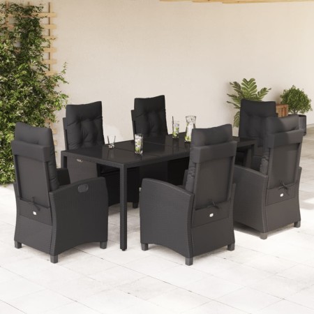 Set de comedor de jardín 7 pzas y cojines ratán sintético negro en Conjuntos de jardín | Comprar online en Foru.es