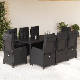 Set de comedor de jardín 9 pzas y cojines ratán sintético negro en Conjuntos de jardín | Comprar online en Foru.es