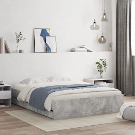 Cama con cajones madera ingeniería gris hormigón 140x190 cm de , Camas y somieres - Ref: Foro24-3207304, Precio: 200,29 €, De...