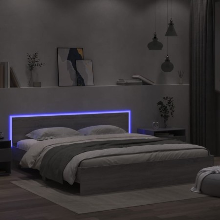 Estructura de cama cabecero y luces LED gris Sonoma 180x200 cm de , Camas y somieres - Ref: Foro24-3207593, Precio: 212,49 €,...
