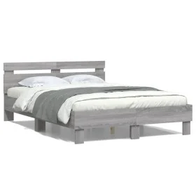 Estructura de cama cabecero y luces LED gris Sonoma 120x200 cm de , Camas y somieres - Ref: Foro24-3207558, Precio: 159,43 €,...