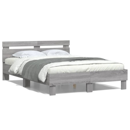 Estructura de cama cabecero y luces LED gris Sonoma 120x200 cm de , Camas y somieres - Ref: Foro24-3207558, Precio: 162,10 €,...