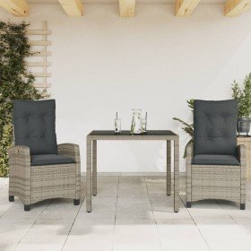 Set comedor de jardín 3 piezas con cojines ratán sintético gris en Conjuntos de jardín | Comprar online en Foru.es