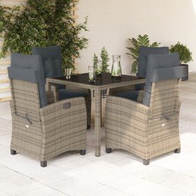 Set comedor de jardín 5 piezas con cojines ratán sintético gris en Conjuntos de jardín | Comprar online en Foru.es