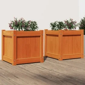 Outdoor planters 2 pcs solid wax brown pine wood by , Pots and planters - Ref: Foro24-837409, Price: 70,57 €, Discount: %