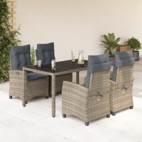 Set comedor de jardín 5 piezas con cojines ratán sintético gris en Conjuntos de jardín | Comprar online en Foru.es