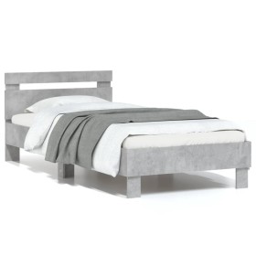 Estructura de cama cabecero luces LED gris hormigón 75x190 cm de , Camas y somieres - Ref: Foro24-838753, Precio: 83,07 €, De...
