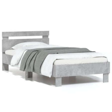 Estructura de cama cabecero luces LED gris hormigón 75x190 cm de , Camas y somieres - Ref: Foro24-838753, Precio: 83,07 €, De...