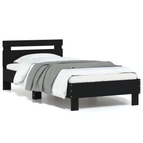 Estructura de cama con cabecero y luces LED negro 75x190 cm de , Camas y somieres - Ref: Foro24-838751, Precio: 96,05 €, Desc...