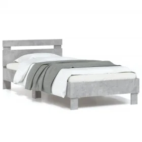 Estructura de cama cabecero luces LED gris hormigón 90x200 cm de , Camas y somieres - Ref: Foro24-838718, Precio: 108,27 €, D...