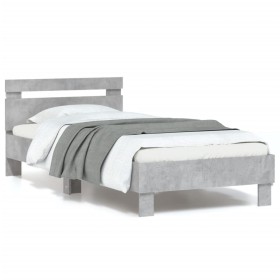 Estructura de cama cabecero luces LED gris hormigón 90x200 cm de , Camas y somieres - Ref: Foro24-838718, Precio: 110,40 €, D...