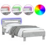 Estructura de cama cabecero luces LED gris hormigón 90x200 cm de , Camas y somieres - Ref: Foro24-838718, Precio: 110,40 €, D...