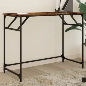 Escritorio madera ingeniería y acero roble ahumado 100x45x76 cm de , Escritorios - Ref: Foro24-842268, Precio: 48,94 €, Descu...
