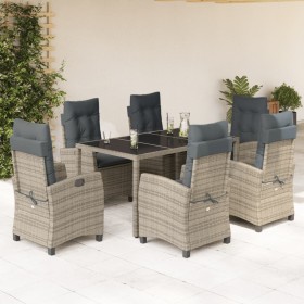Set comedor jardín 7 pzas y cojines ratán sintético gris en Conjuntos de jardín | Comprar online en Foru.es