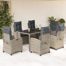 Set comedor jardín 7 pzas y cojines ratán sintético gris en Conjuntos de jardín | Comprar online en Foru.es
