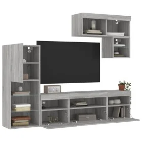 Muebles TV pared con LED 6 pzas madera ingeniería gris Sonoma de , Muebles TV - Ref: Foro24-3216737, Precio: 208,81 €, Descue...