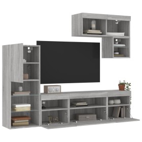 Muebles TV pared con LED 6 pzas madera ingeniería gris Sonoma de , Muebles TV - Ref: Foro24-3216737, Precio: 212,08 €, Descue...