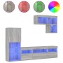 Muebles TV pared con LED 6 pzas madera ingeniería gris Sonoma de , Muebles TV - Ref: Foro24-3216737, Precio: 212,08 €, Descue...