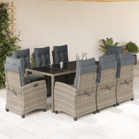 Set comedor jardín 9 pzas y cojines ratán sintético gris en Conjuntos de jardín | Comprar online en Foru.es