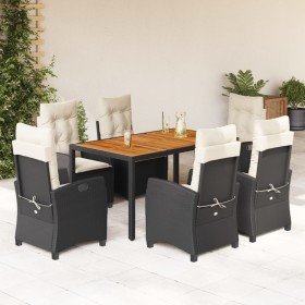 Set de comedor de jardín 7 pzas y cojines ratán sintético negro en Conjuntos de jardín | Comprar online en Foru.es