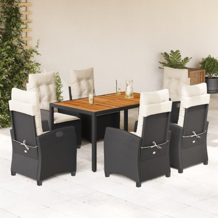 Set de comedor de jardín 7 pzas y cojines ratán sintético negro en Conjuntos de jardín | Comprar online en Foru.es