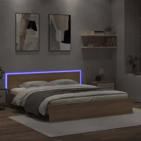 Estructura de cama cabecero y luces LED roble Sonoma 180x200 cm de , Camas y somieres - Ref: Foro24-3207590, Precio: 198,43 €...