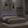 Estructura de cama cabecero y luces LED roble Sonoma 180x200 cm de , Camas y somieres - Ref: Foro24-3207590, Precio: 204,70 €...