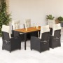 Set de comedor de jardín 7 pzas y cojines ratán sintético negro en Conjuntos de jardín | Comprar online en Foru.es