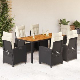 Set de comedor de jardín 7 pzas y cojines ratán sintético negro en Conjuntos de jardín | Comprar online en Foru.es