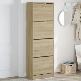 Mueble zapatero 4 cajones abatibles roble Sonoma 60x34x187,5 cm de , Zapateros y organizadores de calzado - Ref: Foro24-32143...