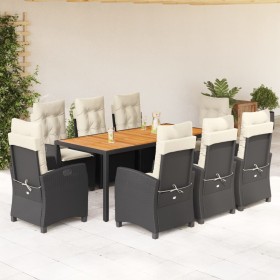 Set de comedor de jardín 9 pzas y cojines ratán sintético negro en Conjuntos de jardín | Comprar online en Foru.es