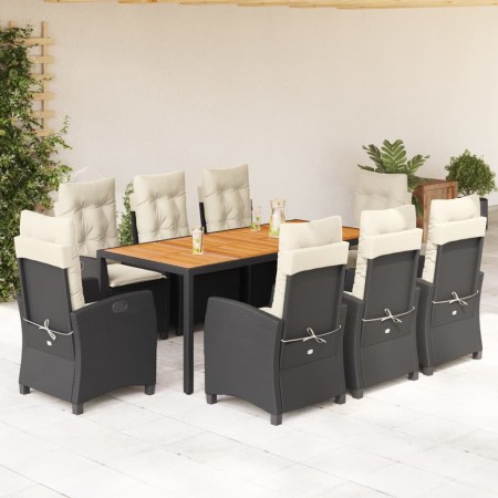 Set de comedor de jardín 9 pzas y cojines ratán sintético negro en Conjuntos de jardín | Comprar online en Foru.es