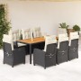Set de comedor de jardín 9 pzas y cojines ratán sintético negro en Conjuntos de jardín | Comprar online en Foru.es
