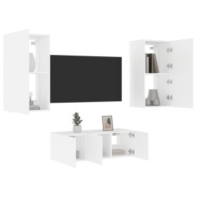Muebles de TV de pared con LED 4 pzas madera ingeniería blanco de , Muebles TV - Ref: Foro24-3216818, Precio: 183,29 €, Descu...