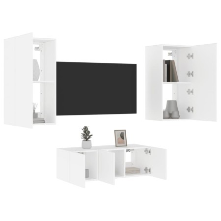 Muebles de TV de pared con LED 4 pzas madera ingeniería blanco de , Muebles TV - Ref: Foro24-3216818, Precio: 183,29 €, Descu...