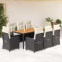 Set de comedor de jardín 9 pzas y cojines ratán sintético negro en Conjuntos de jardín | Comprar online en Foru.es