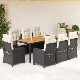 Set de comedor de jardín 9 pzas y cojines ratán sintético negro en Conjuntos de jardín | Comprar online en Foru.es
