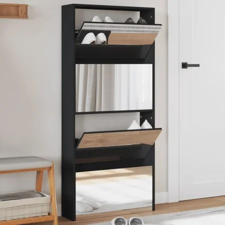 Mueble zapatero con espejo 4 niveles negro 63x17x134 cm de , Zapateros y organizadores de calzado - Ref: Foro24-3228274, Prec...