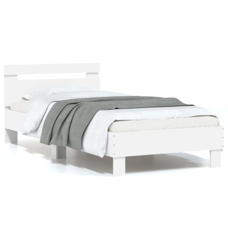 Estructura de cama con cabecero y luces LED blanco 75x190 cm de , Camas y somieres - Ref: Foro24-838750, Precio: 89,33 €, Des...