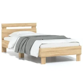 Bed frame headboard LED lights Sonoma oak 75x190 cm by , Beds and slatted bases - Ref: Foro24-838752, Price: 67,29 €, Discoun...