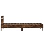Estructura de cama cabecero luces LED roble ahumado 90x200 cm de , Camas y somieres - Ref: Foro24-838719, Precio: 110,47 €, D...