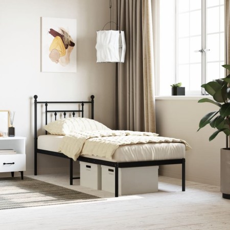 Estructura de cama con cabecero metal negro 75x190 cm de , Camas y somieres - Ref: Foro24-353527, Precio: 70,72 €, Descuento: %
