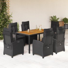 Set de comedor de jardín 7 pzas y cojines ratán sintético negro en Conjuntos de jardín | Comprar online en Foru.es