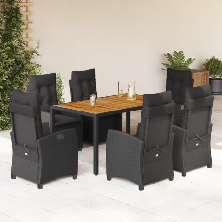 Set de comedor de jardín 7 pzas y cojines ratán sintético negro en Conjuntos de jardín | Comprar online en Foru.es