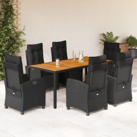 Set de comedor de jardín 7 pzas y cojines ratán sintético negro en Conjuntos de jardín | Comprar online en Foru.es